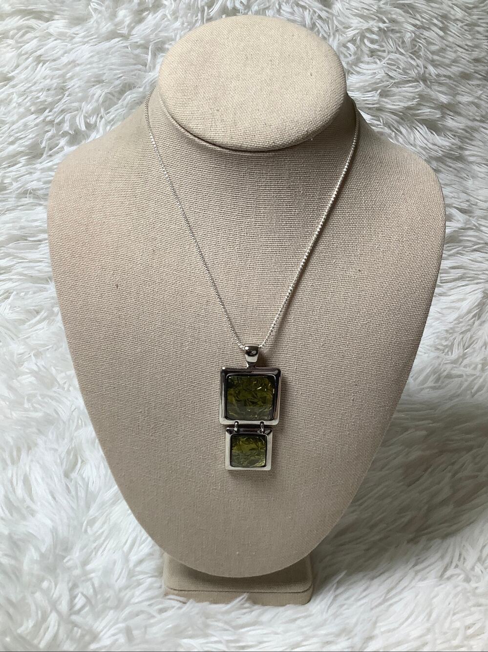 Lia Sophia 925 Sterling Silver Double Square Drop Slide Pendant Necklace F18-20
